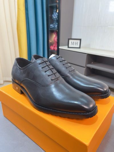 LV Black calfskin Leather Shoes-LV Man Business Leather Shoes